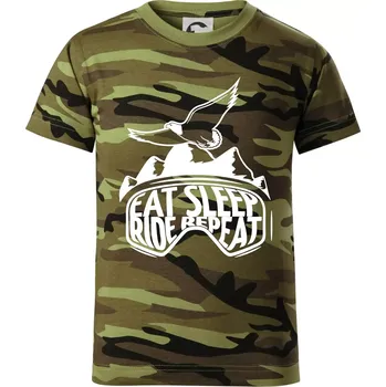 Eat sleep ride repeat - hory - Dětské maskáčové triko - 122 cm/6 let ( Zelený maskáč )