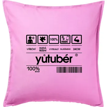 Polštář Čárový kód - youtuber - Polštář 50x50 - 50x50 - Pouze potah ( Růžová )