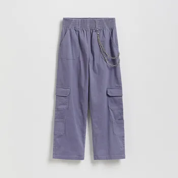 Dívčí kalhoty Reserved - Kalhoty cargo s řetězem - modrá - 079FG-55X - 079FG-55X-116