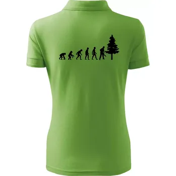 Dámská košile Evoluce dřevorubec - pila a strom - Polokošile dámská Pique Polo - 3XL ( Trávově zelená )