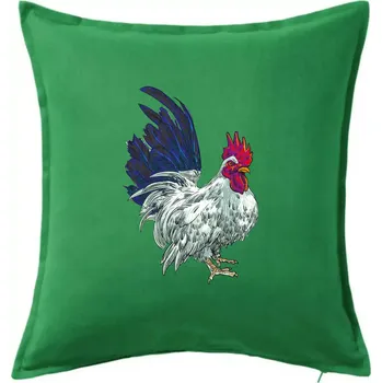 Polštář Kohout kreslený bílý - Polštář 50x50 - 50x50 - Včetně výplně ( Středně zelená )