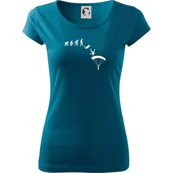 Dámské tričko Evoluce parašutista seskok - Dámské triko Pure - XS ( Petrolejová )