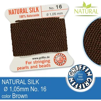 Nit Hedvábná nit s jehlou GRIFFIN síla nitě 1,05mm No.16 délka 2m. Barva Brown