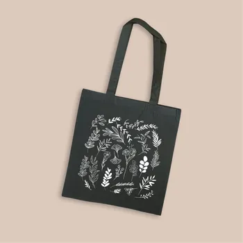 Nákupní taška Taška s potiskem LÍSTKŮ Barva tašky: Černá, Barva potisku: Černobílá