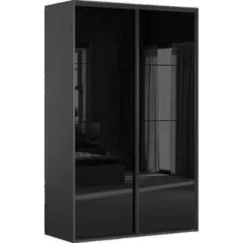 Šatní skříň Praktická šatní skříň 150 s posuvnými dveřmi do ložnice Flex - Black Red White - BRW Grafit / Černý lesk 150,7x240 cm