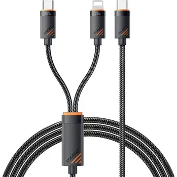 ESSAGER 2v1 univerzální opletený nabíjecí a datový kabel - USB-C na USB-C / Lightning - 1,2 m - černý