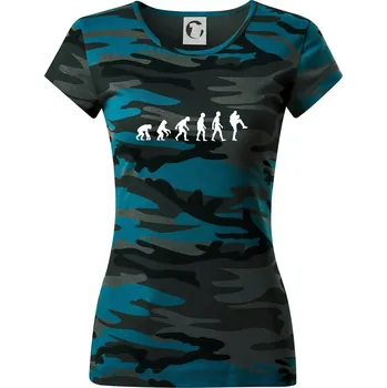 Evoluce baseball nadhazovač - Dámské maskáčové triko - S ( Petrolejová maskáč )