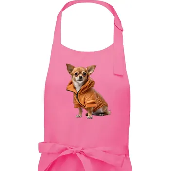 Kuchyňská zástěra Čivava v bundě - Dámská zástěra na vaření - Univerzální velikost ( Růžová )