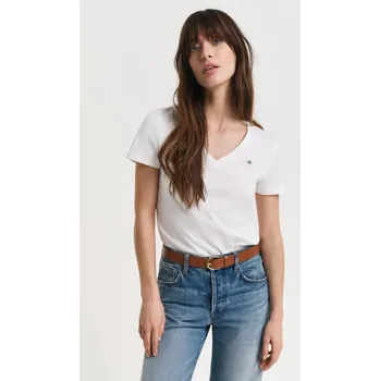 Dámské tričko TRIČKO GANT REG SHIELD SS V-NECK T-SHIRT WHITE