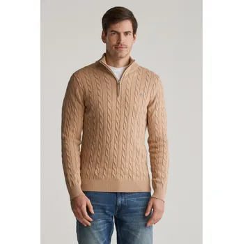 Pánský svetr SVETR GANT COTTON CABLE HALF ZIP KHAKI MEL