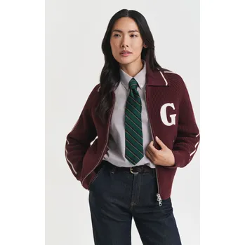 Dámský svetr KARDIGÁN GANT VARSITY ZIP CARDIGAN PLUM WINE