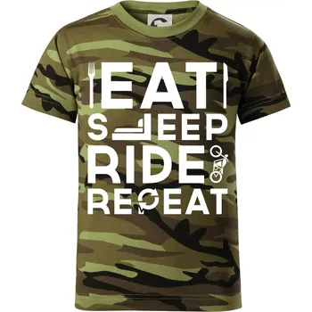 Eat sleep ride moto - Dětské maskáčové triko - 146 cm/10 let ( Zelený maskáč )