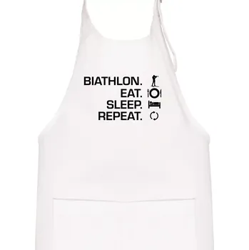 Kuchyňská zástěra Biathlon Eat Sleep Repeat - Dětská zástěra na vaření - Univerzální velikost ( Bílá )