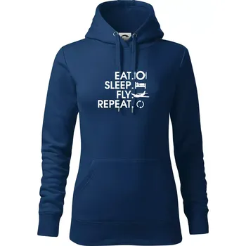 Dámská mikina Eat sleep fly repeat - Mikina dámská Cape s kapucí - M ( Půlnoční modrá )