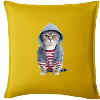 Polštář Kočka v pruhovaném triku - Polštář 50x50 - 50x50 - Pouze potah ( Žlutá )