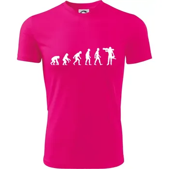 Chlapecké tričko Evoluce dřevorubec - pila a kmen - Dětské triko sportovní (dresovina) - 134 cm/8 let ( Neon Pink )