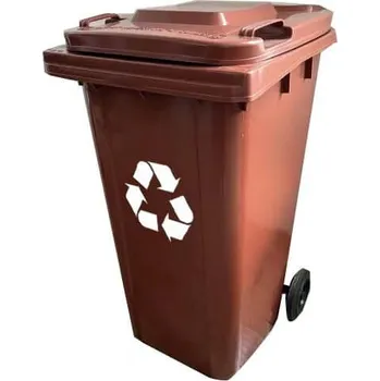 Venkovní odpadkový koš Ekspan Plastová nádoba na odpad 120 l s kolečky – barevná Barva: HNĚDÁ