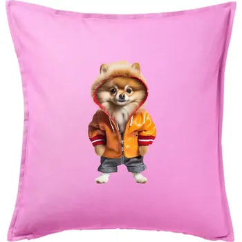 Polštář Pomeranian v bundě - Polštář 50x50 - 50x50 - Pouze potah ( Růžová )