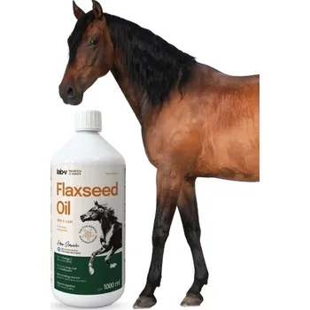 Rostlinný olej Lab-v Lněný olej - 100% lněný olej lisovaný za studena pro koně 1000ml