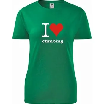 Dámské tričko Zelené dámské tričko I love climbing - triko se srdcem - barva zelená - velikost L