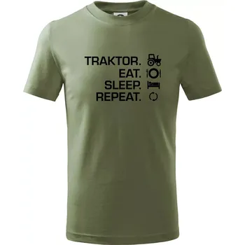 Traktor eat sleep repeat - Tričko dětské bavlněné - 98 cm / 2 roky ( Khaki )