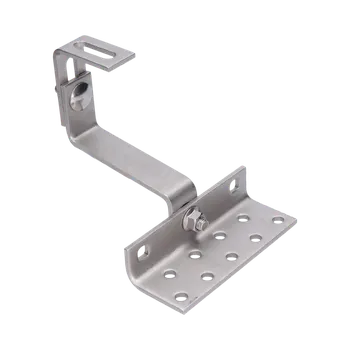 Střešní hák nastavitelný ve třech bodech, vhodný pro vlnité krytiny (betonové nebo pálené tašky). Nerez A2. fotovoltaika