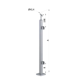 Zábradlí Nerezový sloup, vrchní kotvení, výplň: sklo, pravý, vrch nastavitelný, (40x40 mm), broušená nerez K320 / AISI304