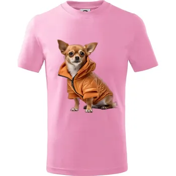 Čivava v bundě - Tričko dětské bavlněné - 122 cm/6 let ( Růžová )