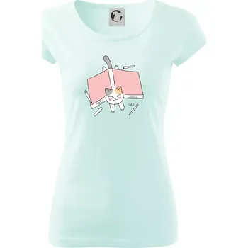 Dámské tričko Učení na státnice kočka - Dámské triko Pure - XS ( Frost )