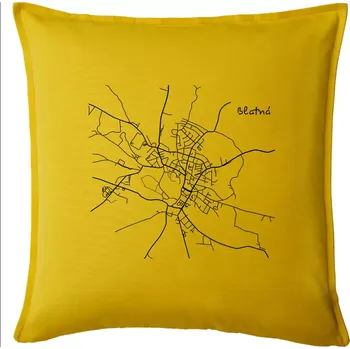 Polštář Černobílá mapa Blatná - Polštář 50x50 - 50x50 - Pouze potah ( Žlutá )
