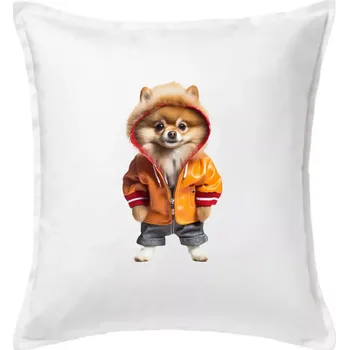 Polštář Pomeranian v bundě - Polštář 50x50 - 50x50 - Včetně výplně ( Bílá )