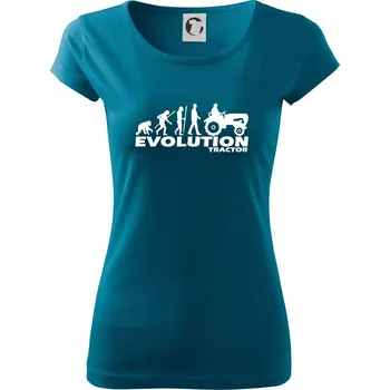 Dámské tričko Evoluce traktor - Dámské triko Pure - L ( Petrolejová )
