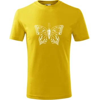 Žluté dětské tričko s motýlem - barva žlutá - velikost 10let