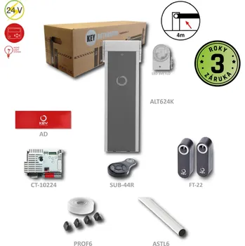 Pohon brány Závora do 6m se zabudovaným majákem a příslušenstvím CT-10224, 1 x SUB44-R, 1 pár FT-32, rameno ASTL6, 1x pryžová páska PROF6, integrovaný semafor zelená/červená
