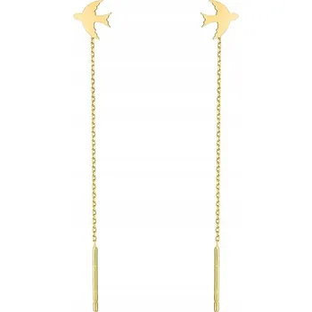 Náušnice ZLATÉ VISACÍ NÁUŠNICE PROVLÉKACÍ 585 Vlaštovka