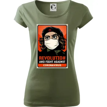 Corona Revolution & Fight - Dámské triko Pure - S ( Khaki )