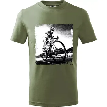 Chlapecké oblečení Cyklista černobílá cesta - Tričko dětské bavlněné - 104-110cm / 3-4 roky ( Khaki )