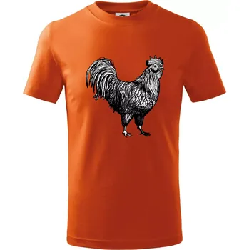 Kohout kreslený černobílý - Tričko dětské bavlněné - 98 cm / 2 roky ( Oranžová )