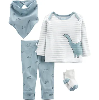 Kojenecká souprava CARTERS CARTER'S Set 4dílny tričko dl. rukáv, tepláky, ponožky, bryndáček Blue Dino kluk LBB NB, vel. 56