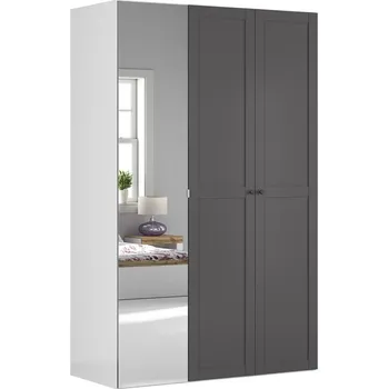 Šatní skříň Velká třídveřová šatní skříň se zrcadlem do ložnice Flex - Black Red White - BRW Bílá / Grafit 150x240 cm