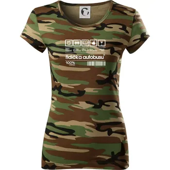 Dámské tričko Čárový kód řidička autobusu - Dámské maskáčové triko - XS ( Hnědý maskáč )