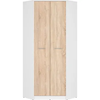 Šatní skříň Rohová šatní skříň do ložnice Nepo Plus - Black Red White - BRW Bílá / Dub Sonoma 80x197 cm