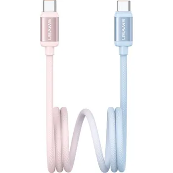 USAMS US-SJ757 dvoubarevný opletený nabíjecí a datový kabel - USB-C na USB-C - 1,2 m - růžovomodrý