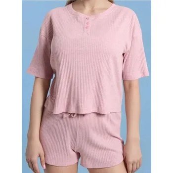 Dámské pyžamo Sinsay - Dvoudílné bavlněné pyžamo - pastelová růžová - 150GF-03M - 150GF-03M-XS