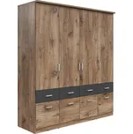 Šatní skříň Brando 4 - Black Red White - BRW Tmavý dub Flagstaff / Grafit 181x199 cm