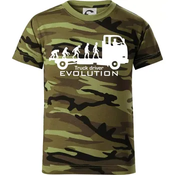 Chlapecké tričko Truck driver evolution - Dětské maskáčové triko - 134 cm/8 let ( Zelený maskáč )