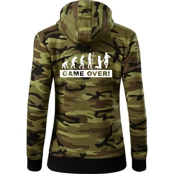 Dámská mikina Game over evoluce - Dámská mikina trendy zipper s kapucí - 2XL ( Zelený maskáč )