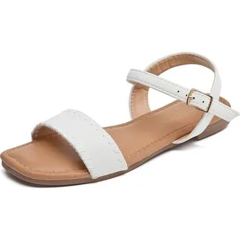 Dívčí zimní obuv Dámské sandály ALAIFU, letní ploché kožené sandály, elegantní páskové sandály 130A, bílé, 37