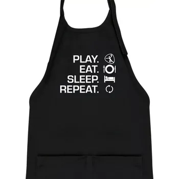 Kuchyňská zástěra Play Eat Sleep Repeat házená - Dětská zástěra na vaření - Univerzální velikost ( Černá )
