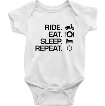 Kojenecký body Ride Eat Sleep Repeat moto skútr - Body kojenecké s krátkým rukávem - Krátký r. do 3 měs ( Bílá )